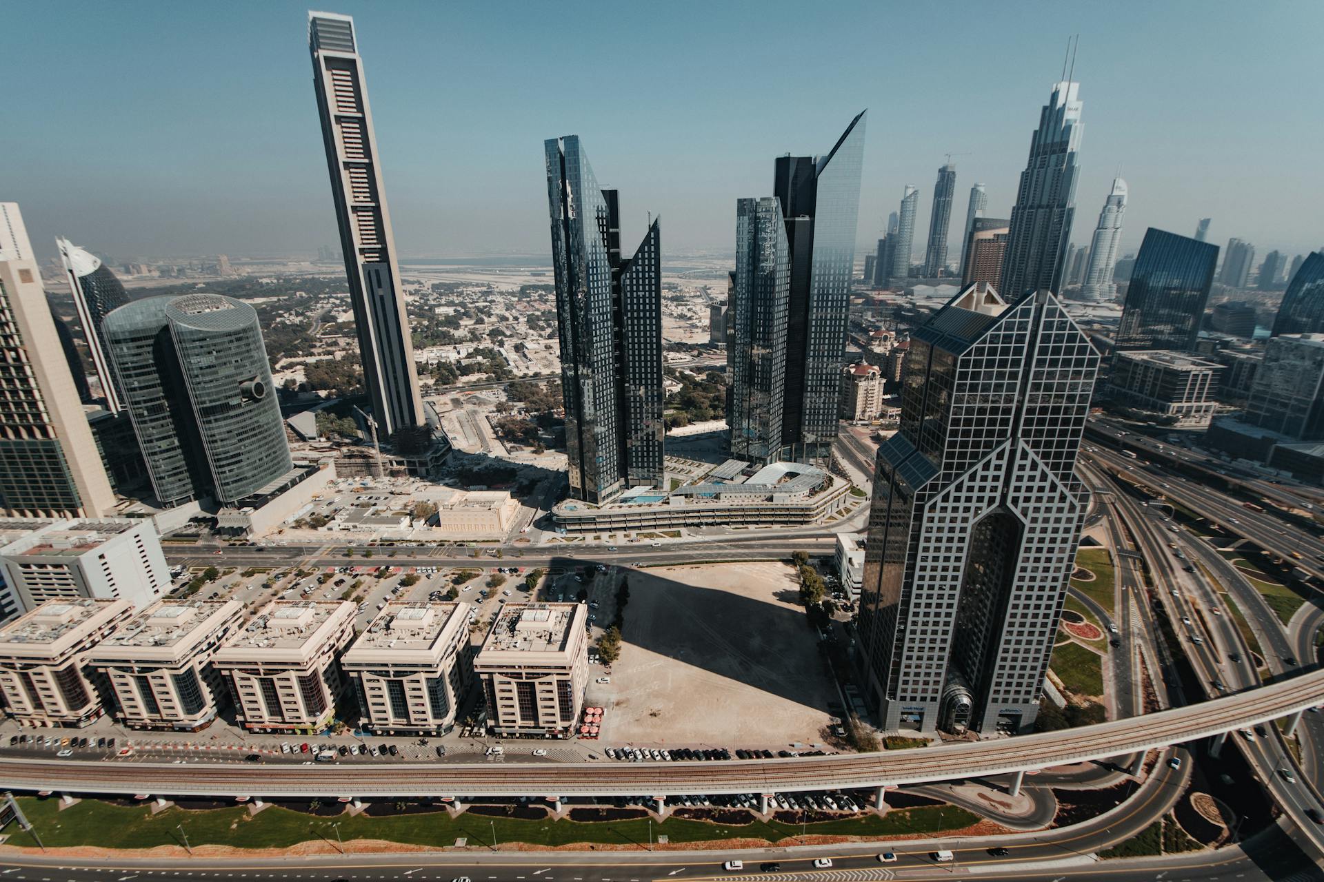 Aerial View of Modern Skyscrapers in Dubai, United Arab Emirates
