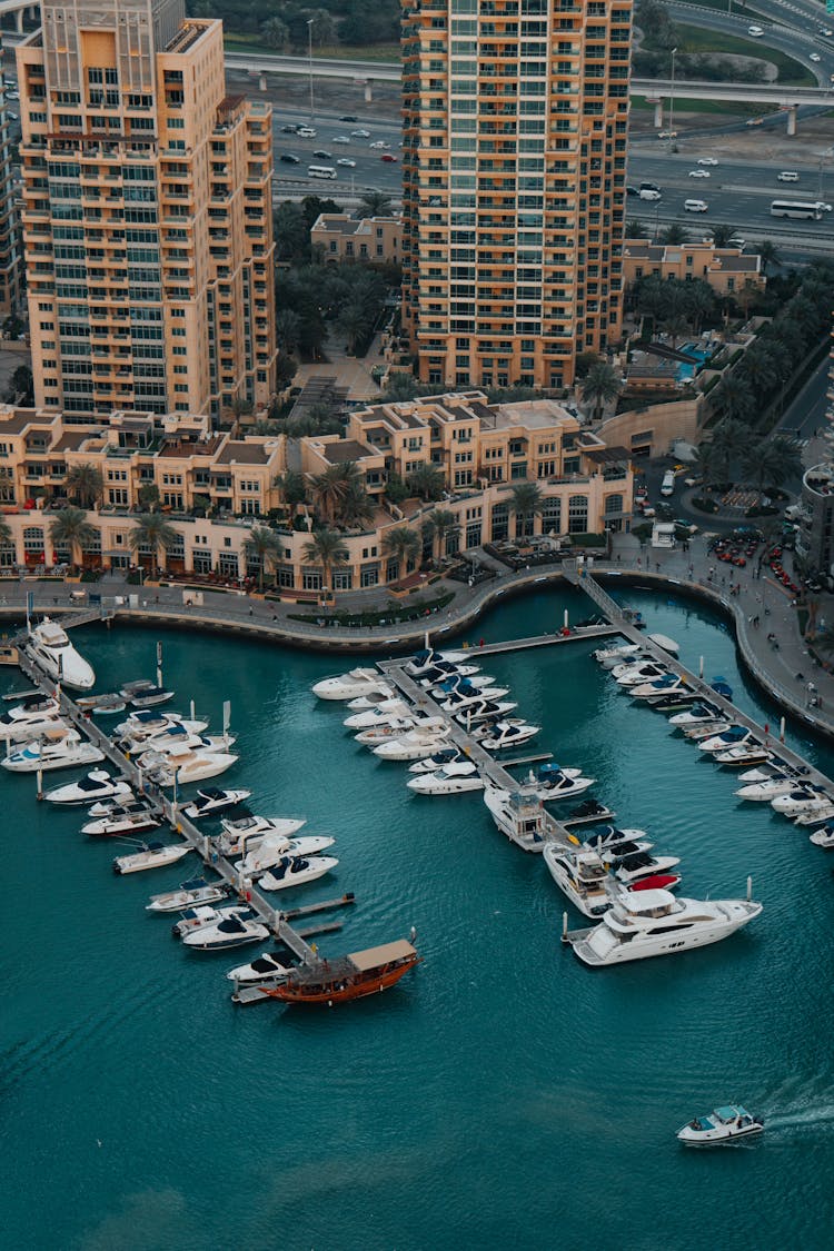 Aerial View Of Yachts Moored In The Pearl Marina, Doha, Qatar