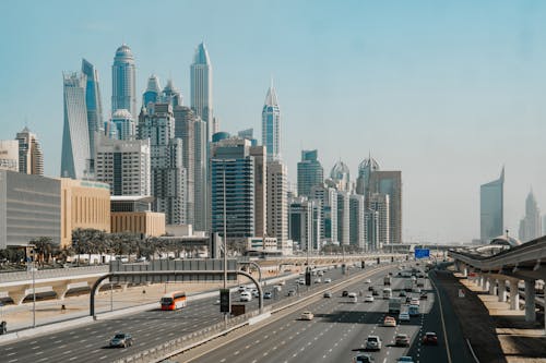 Cars on Road Near City Buildings