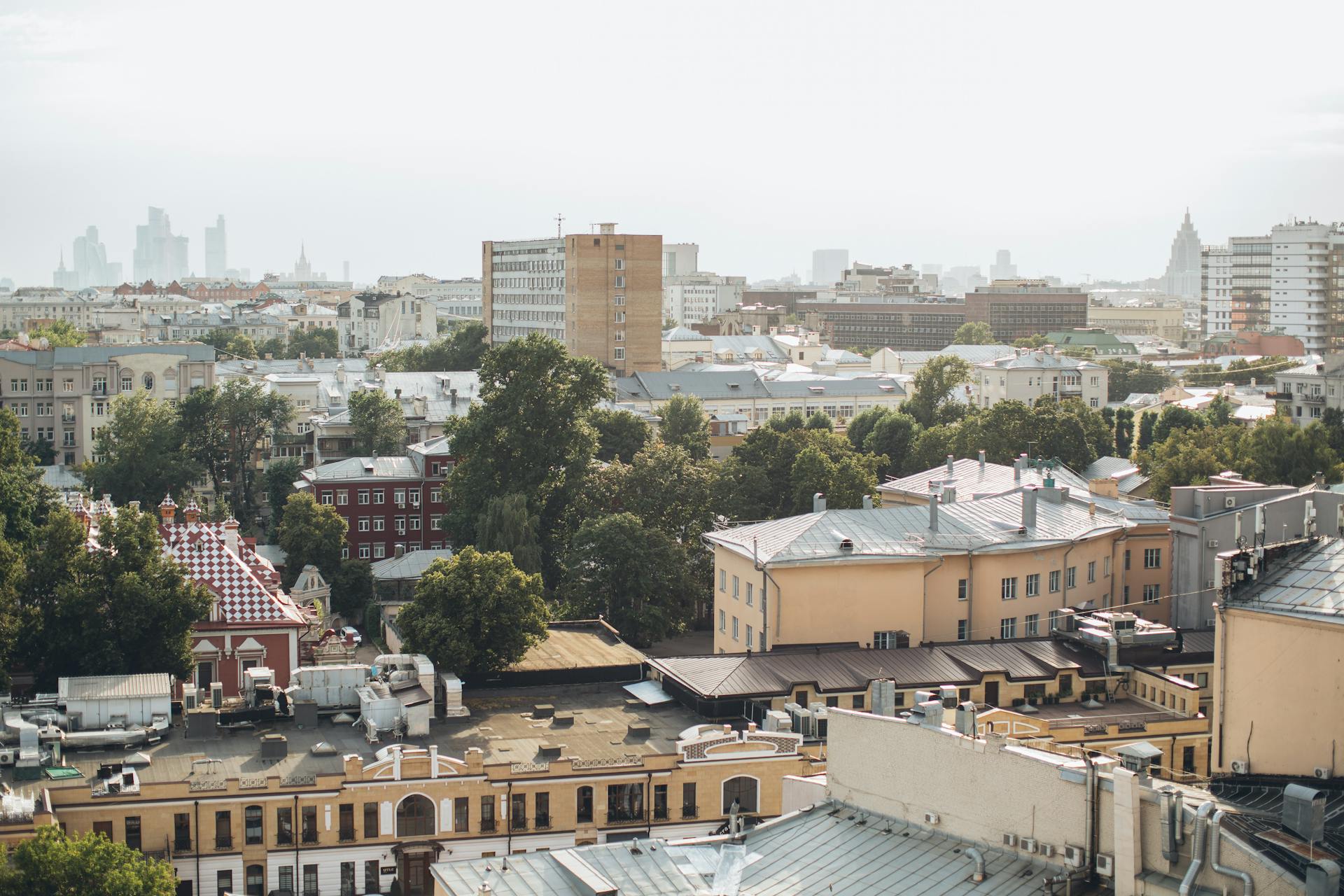 Wide Angle View of Buildings in Moscow