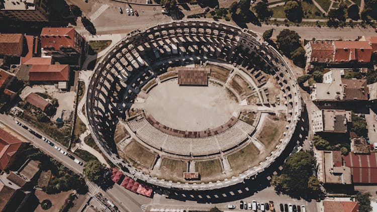 Aerial View Of An Ancient Colosseum In Pula