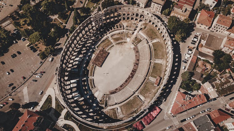 Aerial View Of An Ancient Colosseum In Pula