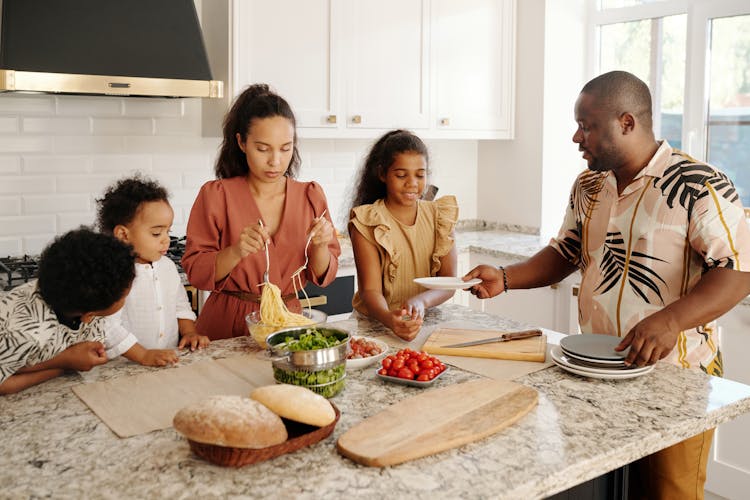 Family Preparing Breakfast 