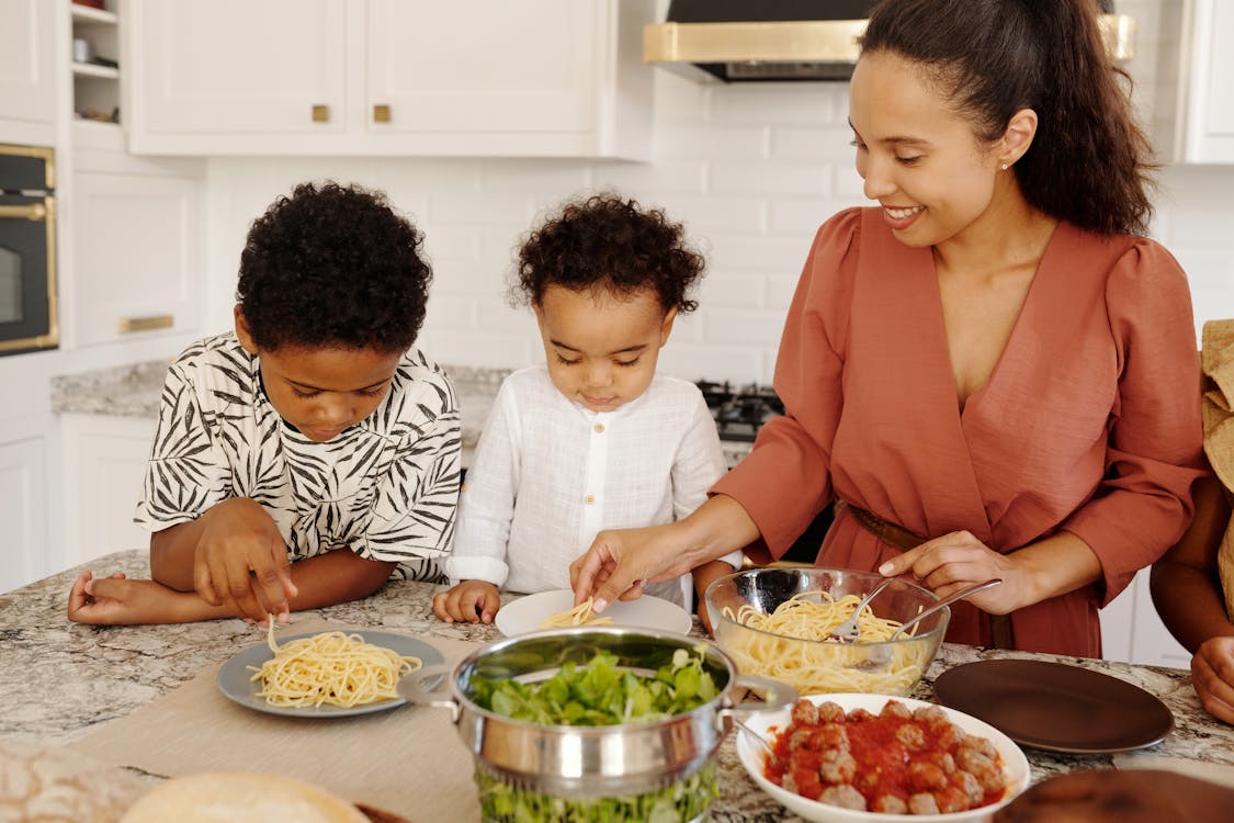 Family preparing a meal together