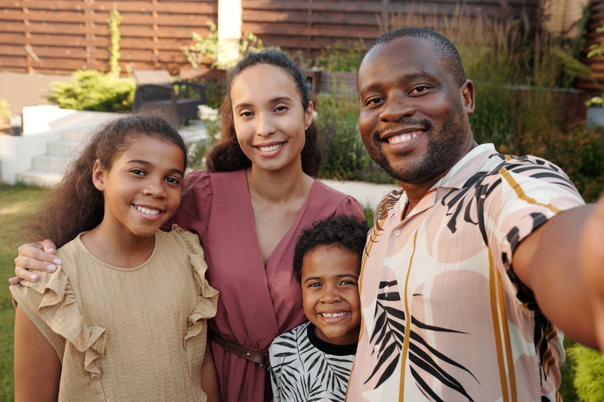 A happy family together outdoors