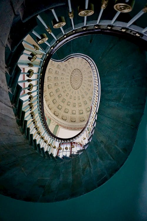 Blue and White Spiral Staircase