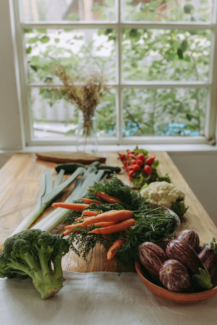 Various Ingredients On A Wooden Table