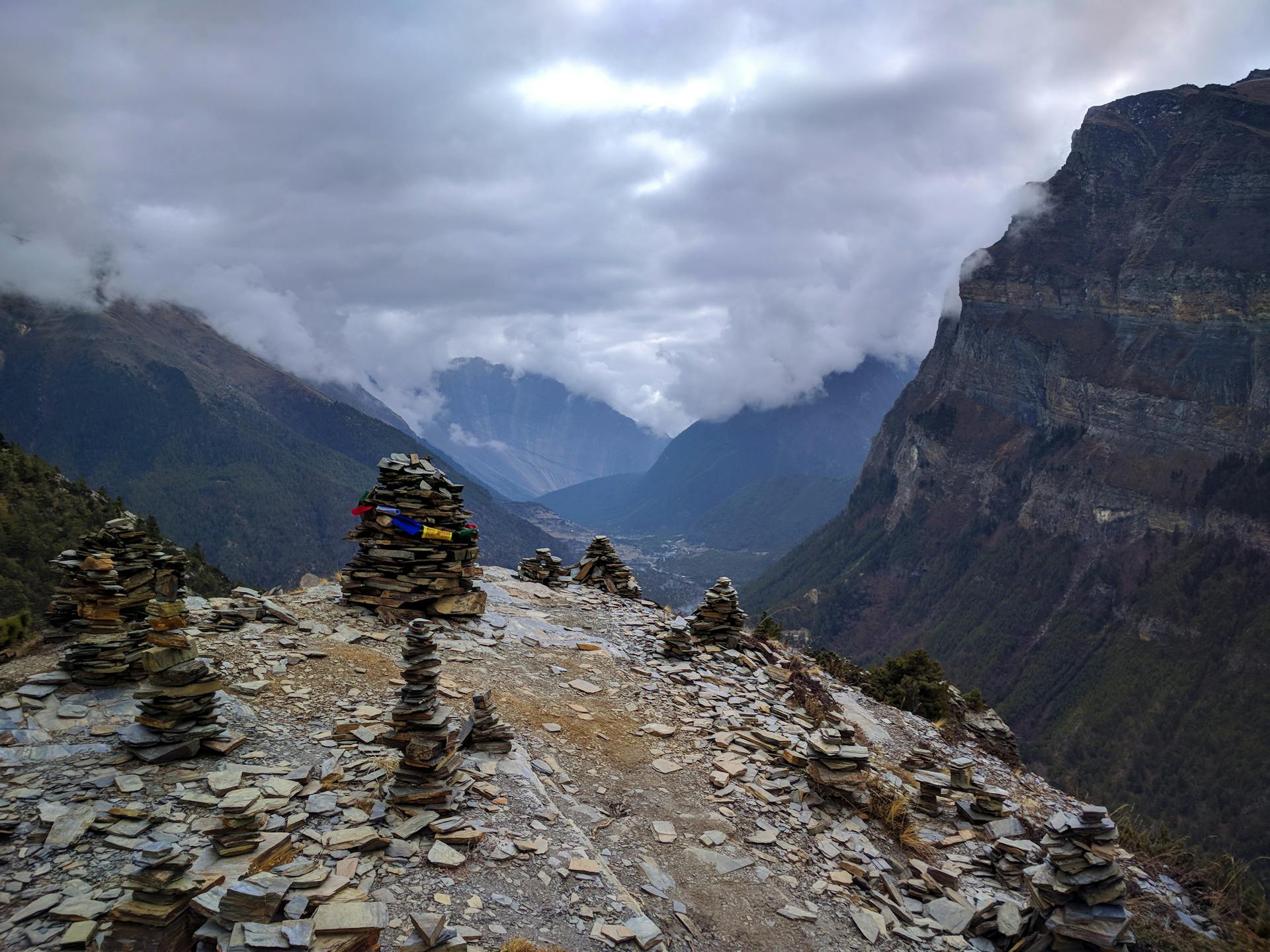 Stacked Stones on the Edge of a Mountain