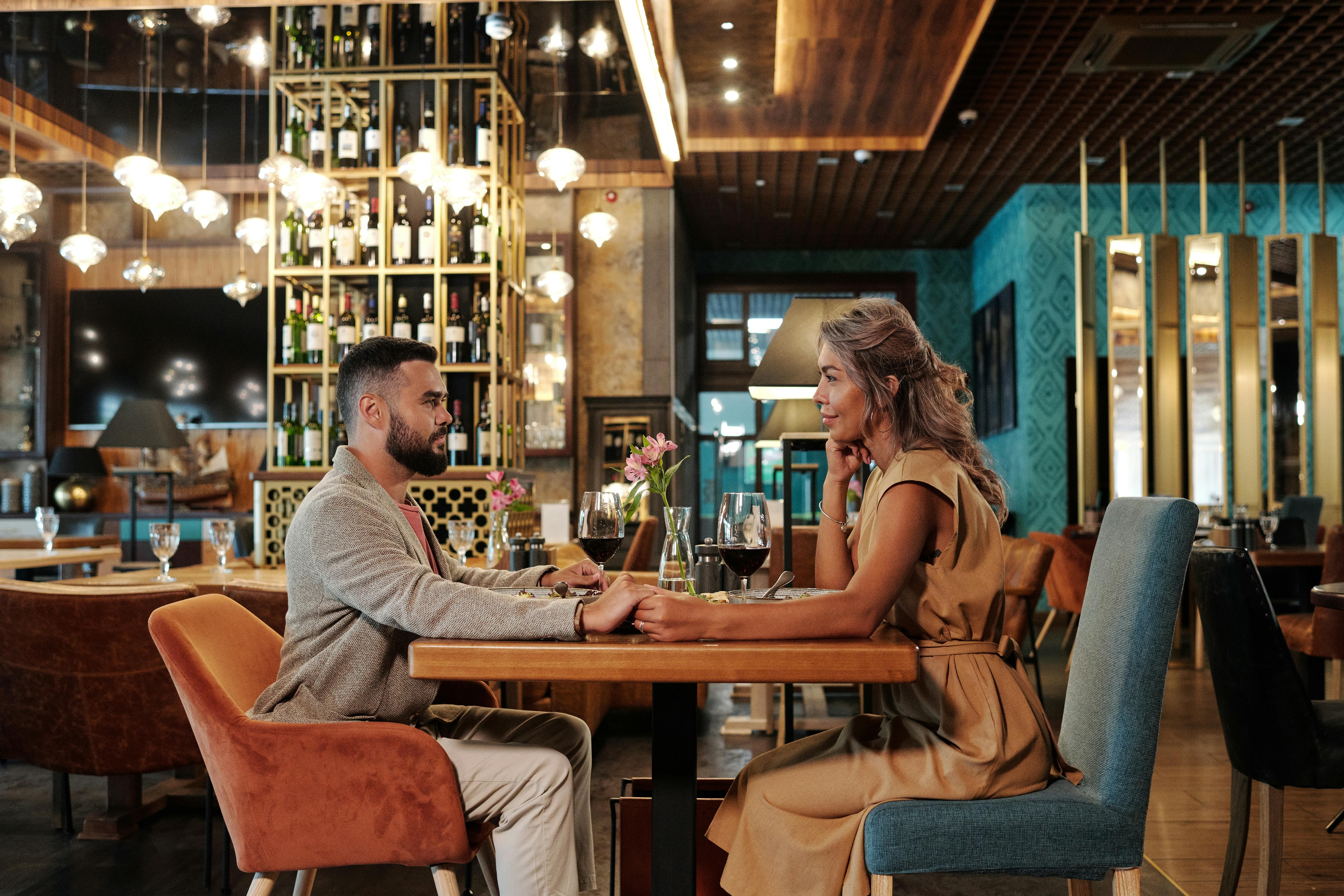 sweet couple dating in a restaurant