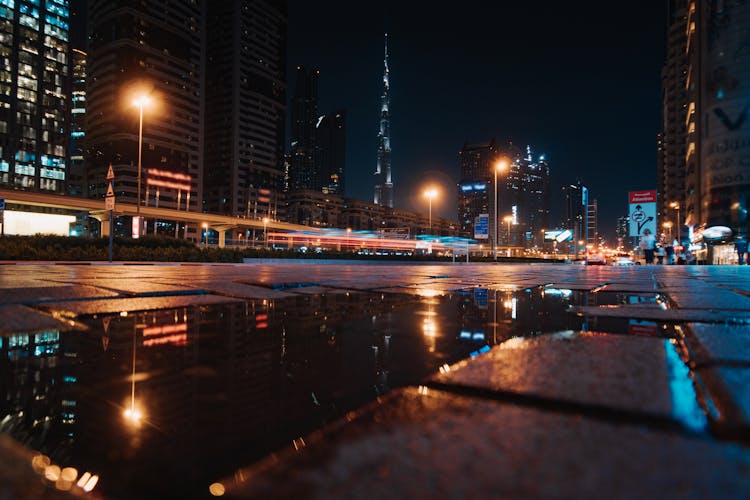 Dubai With Burj Khalifa At Night