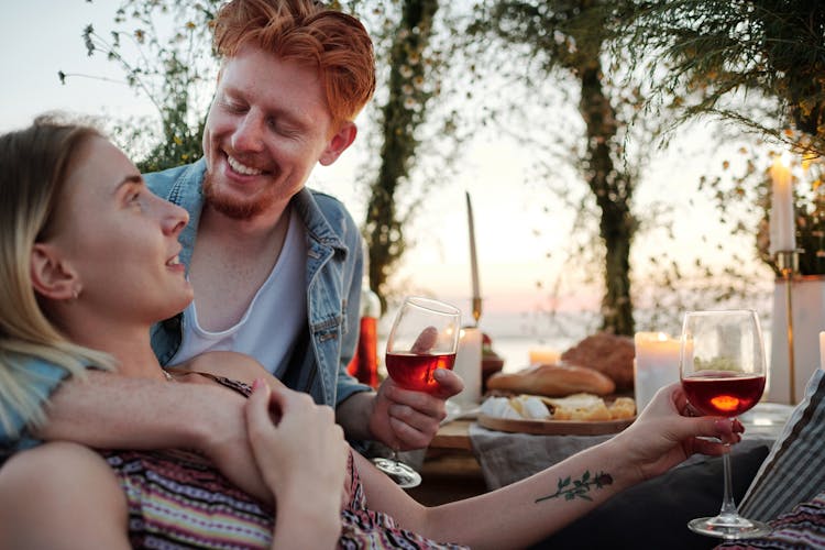 Happy Couple Enjoying Romantic Dinner Together