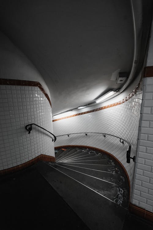 A White Brick Wall of a Spiral Staircase