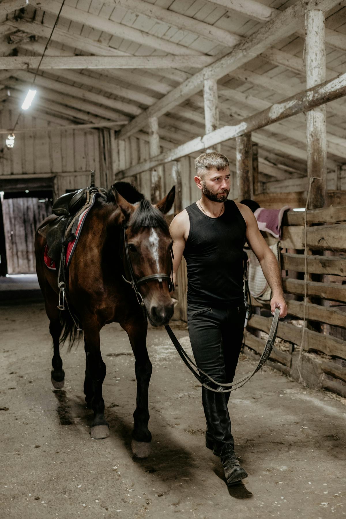 Cavaliere in corridoio che segue il codice di comportamento in scuderia