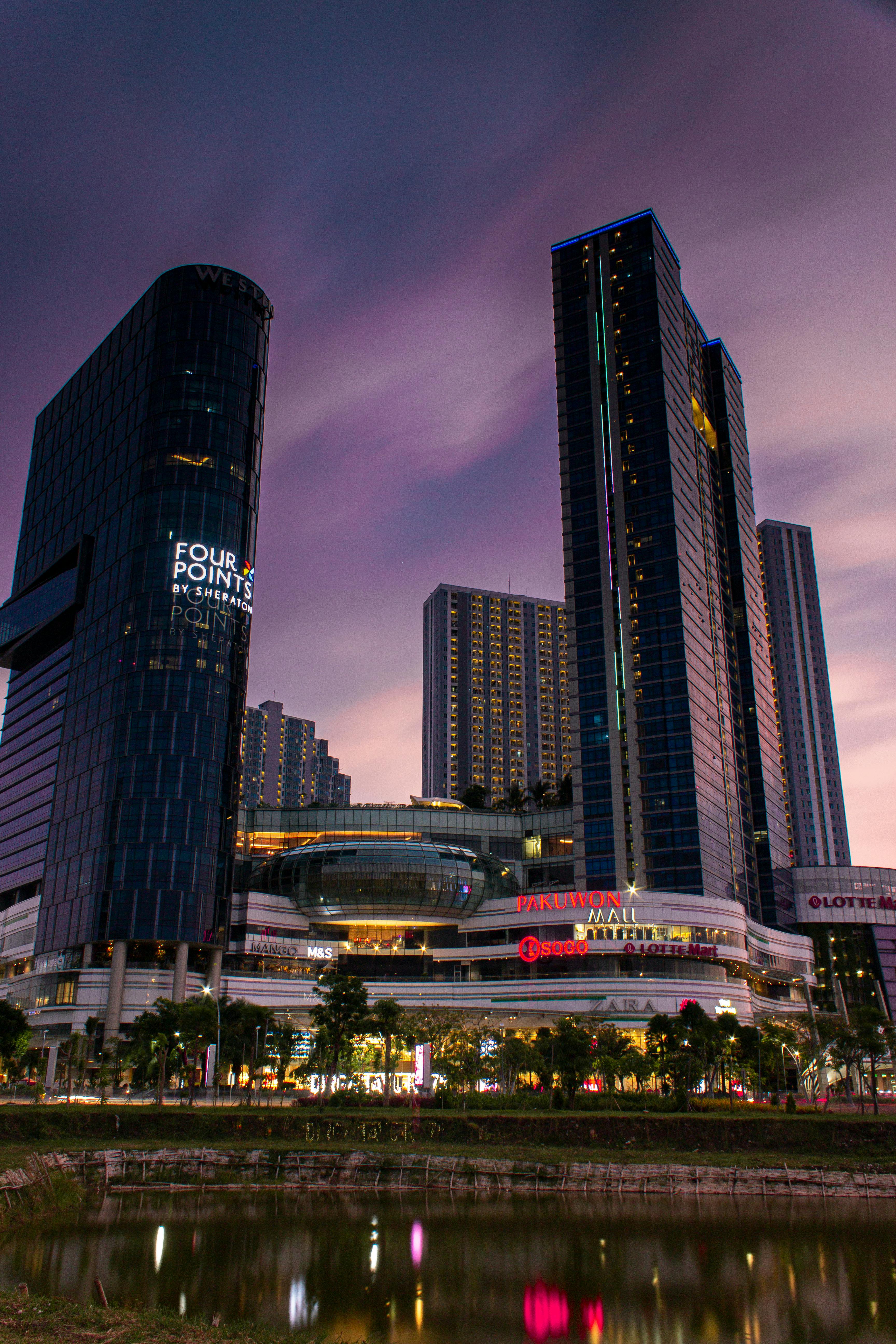 Aerial view of Nagoya district in Batam showing shopping malls hotels and the city skyline in the Riau Islands