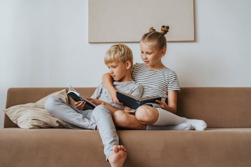 Free Brother and Sister Studying Stock Photo
