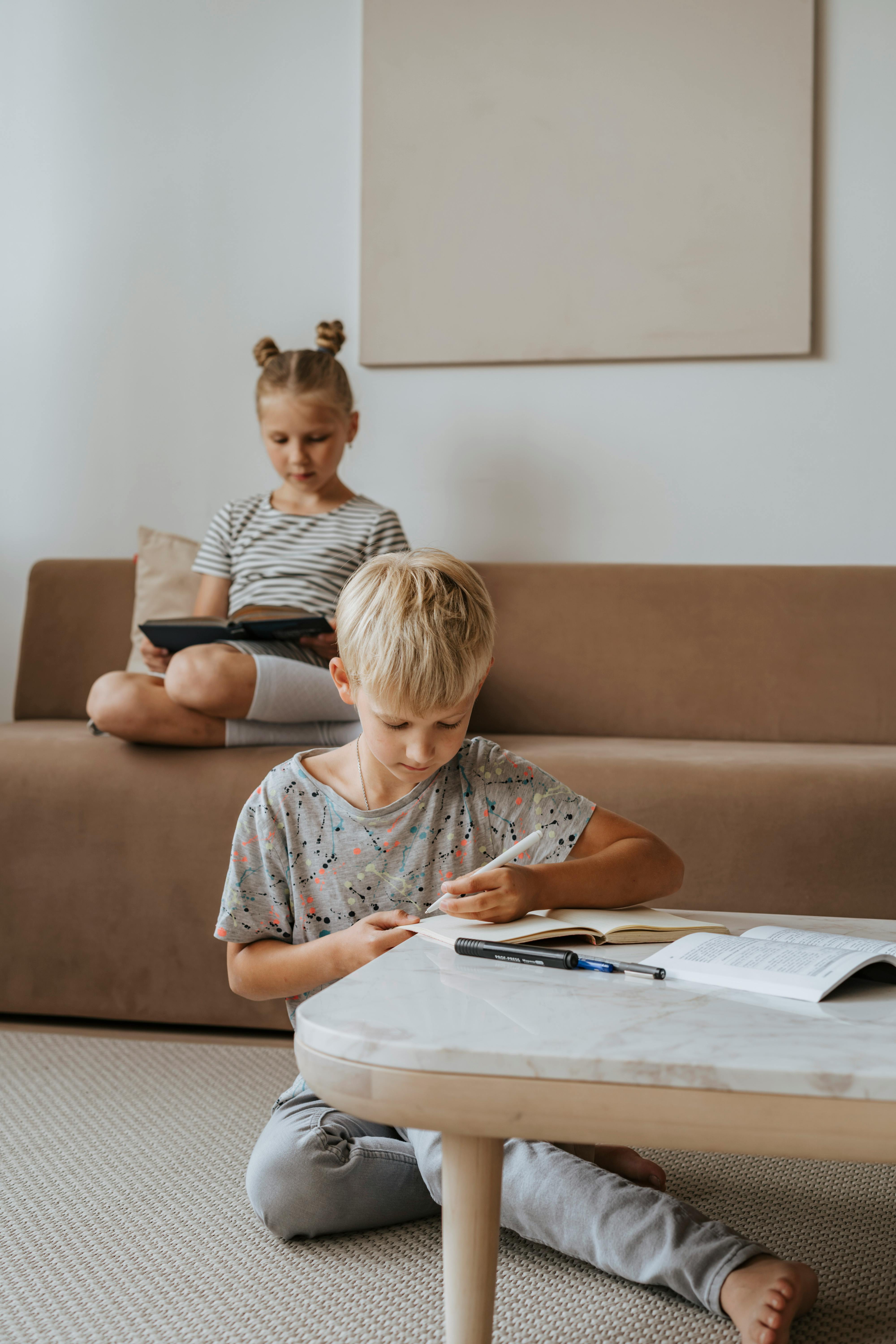 brother and sister studying