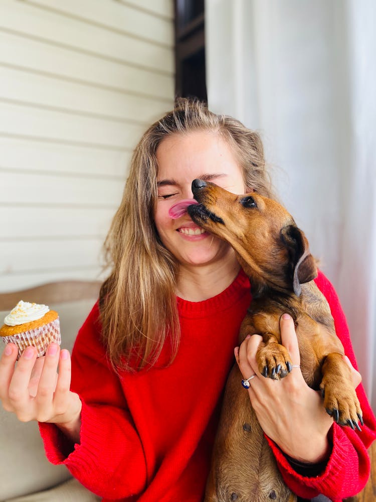 A Dog Licking A Woman's Face