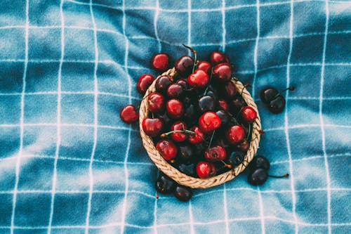 Overhead Shot of Black and Red Cherries