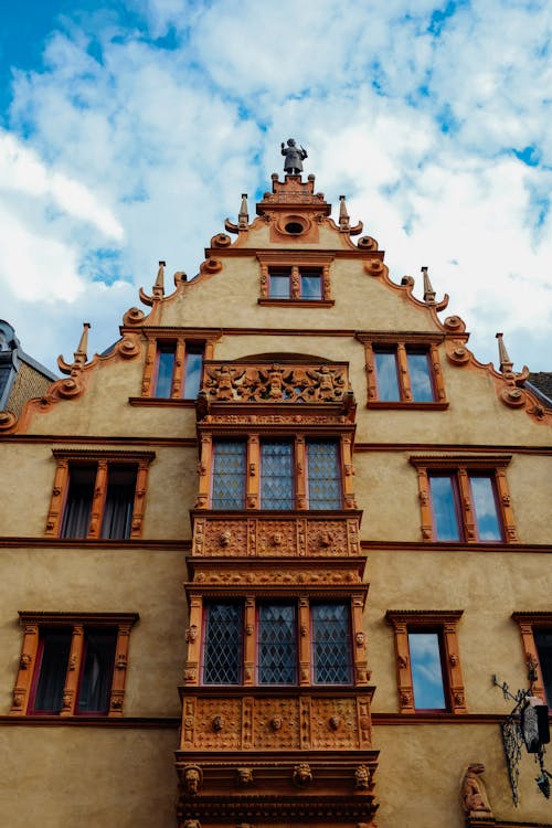 Facade of old historical building located in France