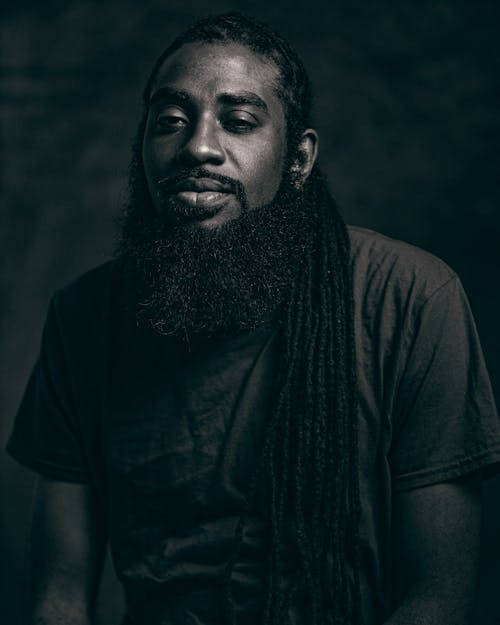 Free Monochrome Photo of a Man with Dreadlocks Looking at the Camera Stock Photo