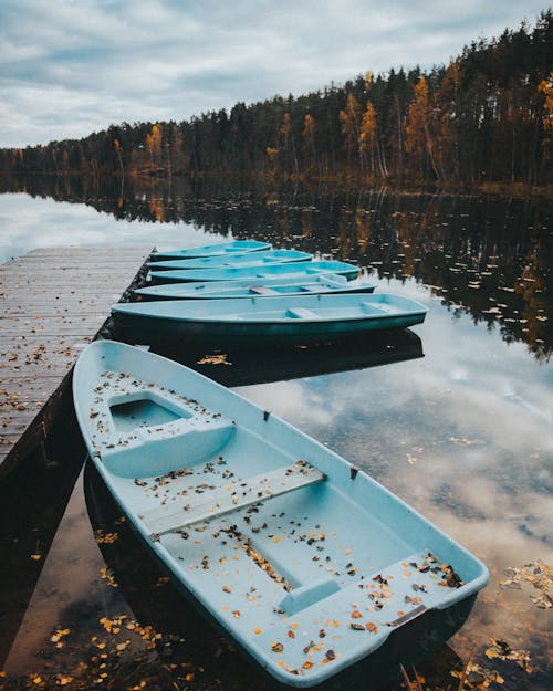 Kayak Bleu Et Blanc Sur Le Lac