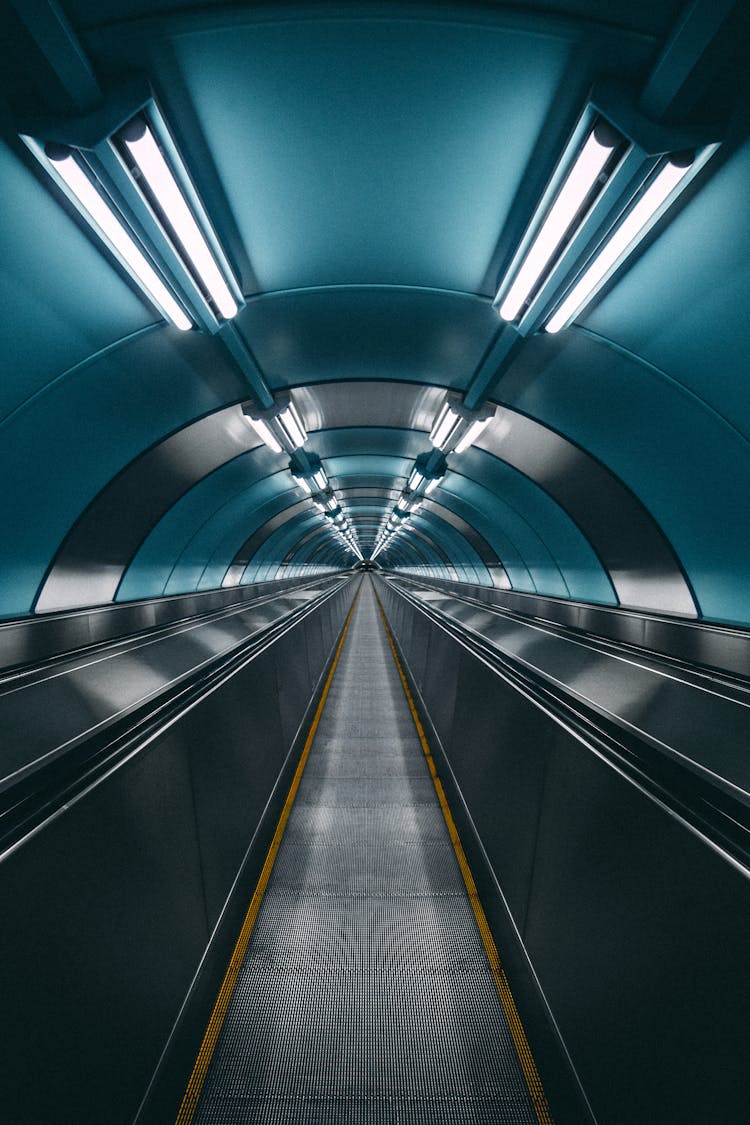 A Moving Walkway In An Underground Subway Station