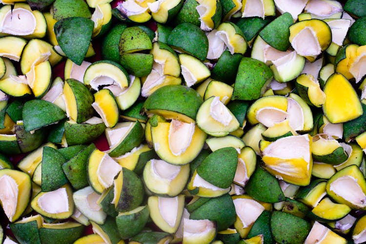 Overhead Photo Of Sliced Exotic Mangoes