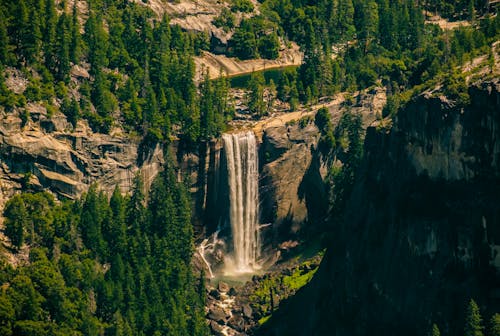 Free Waterfalls on a Rock Mountain Stock Photo