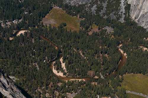 Darmowe zdjęcie z galerii z drzewa iglaste, fotografia lotnicza, fotografia z drona