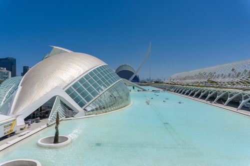 Free Explore the stunning architecture of Valencia's Hemisfèric under a clear blue sky. Stock Photo