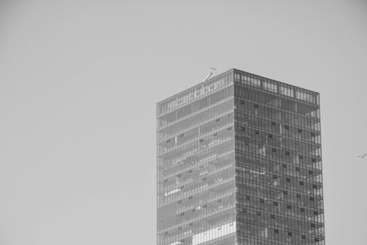 Elegant monochrome photograph of a high-rise building in Istanbul, Turkey.