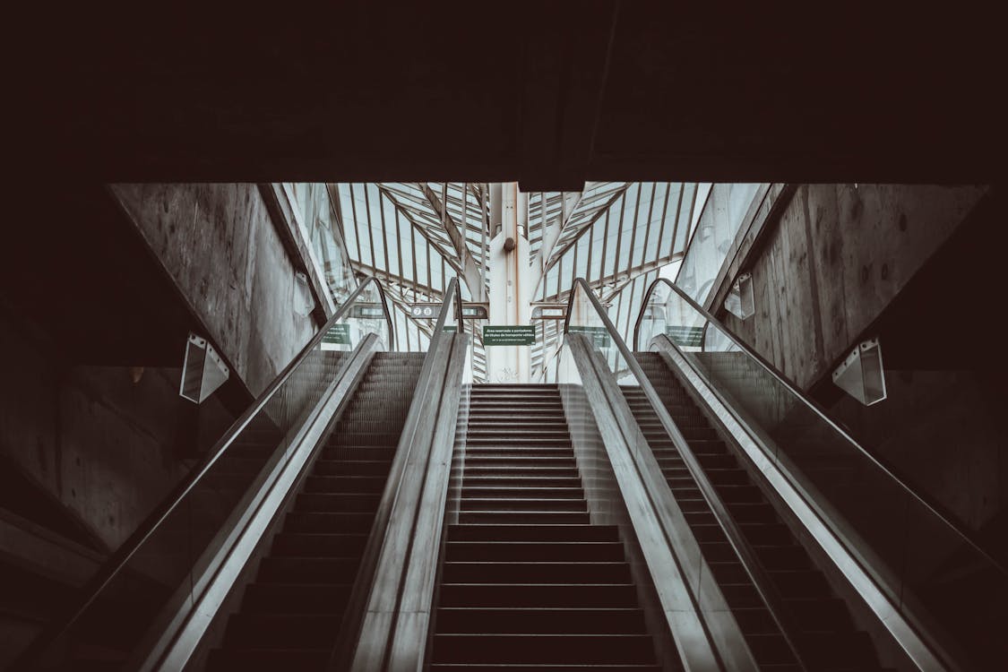 Subway station with staircase and escalators