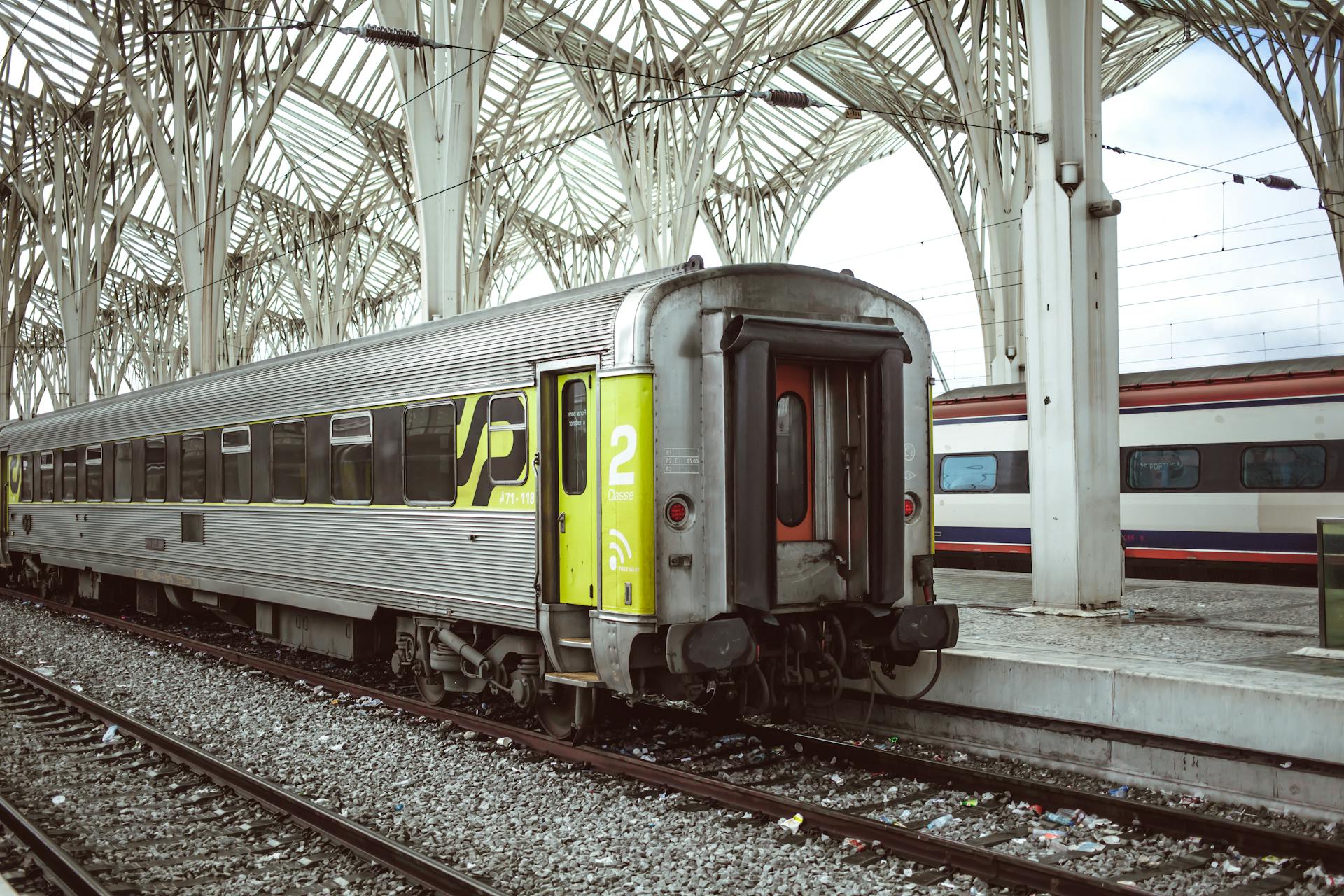 Old railway station with modern train
