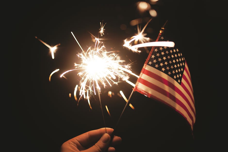 4th of july, American flag, firework