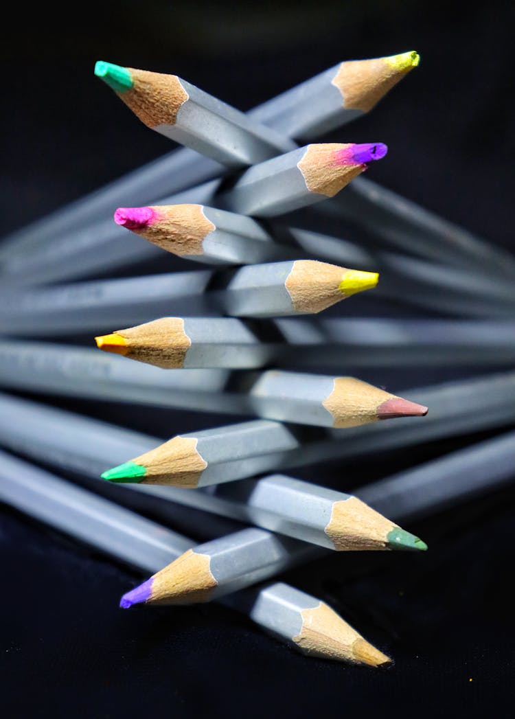 Close-Up Shot Of A Stack Of Colored Pencils