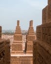 Early Islamic cemetery with tombs decorated with elaborate sandstone carvings called Chaukhandi located in Sindh province of Pakistan in daytime