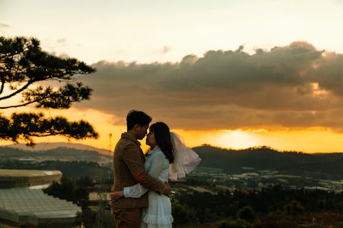 Romantic couple enjoying romantic moments in wedding day