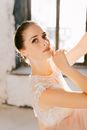 Woman in White Floral Lace Dress