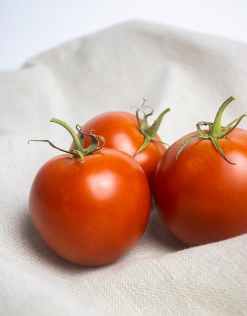 Close-Up Shot of Tomatoes on a White Cloth