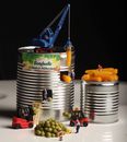 Close up of Food Cans and Toys