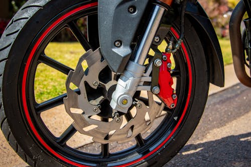 Close-Up Shot of a Motorcycle Wheel