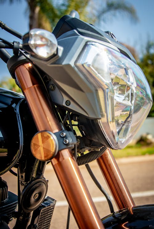 Close-Up Shot of a Motorcycle Headlight