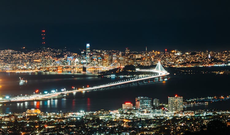 Aerial View Of A City At Night