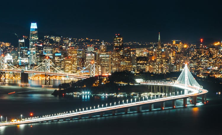 Aerial View Of A City At Night