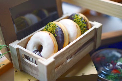 Doughnuts in a Wooden Container