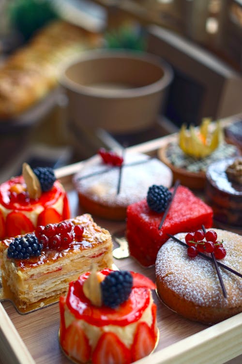 Delicious Cakes on Tray 