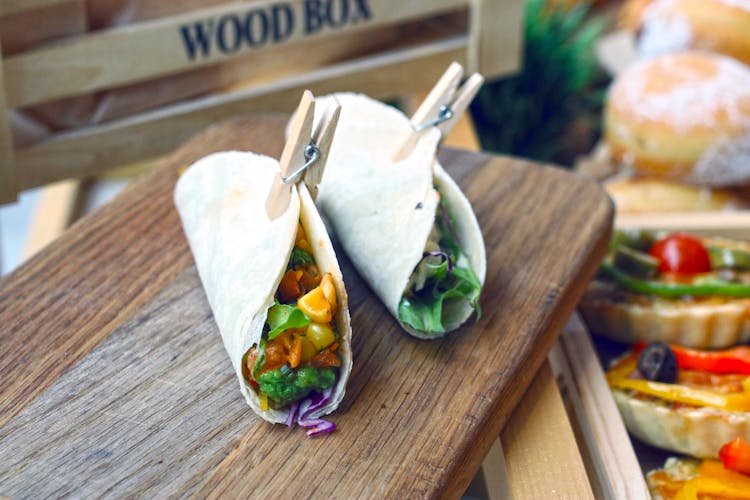 Shawarma With Wooden Clip On Wooden Chopping Board 