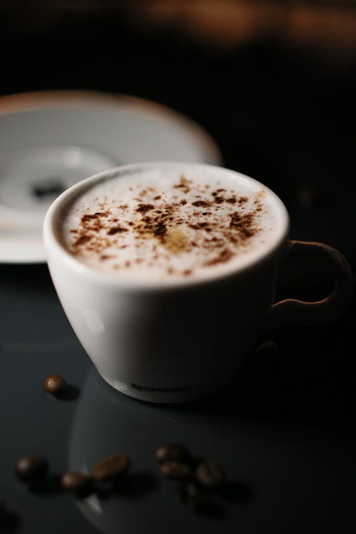 Close-Up Shot of a Cup of Cappuccino