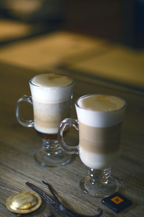 Free Foamy Latte in Clear Glasses Stock Photo