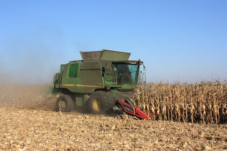 Combine Harvesting On A Cropland